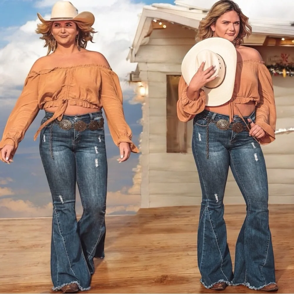 L&B/HomeFolk Plus Size Hitchhiker Mid Rise Flare Bell Bottom Jeans NEW - Picture 5 of 15